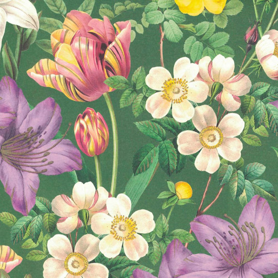XL Springtime Flowers on Green Italian Paper ~ Kartos Italy